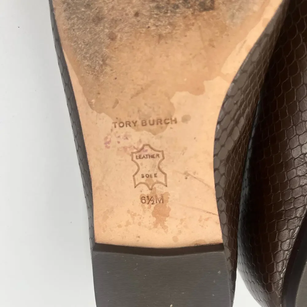 Tory Burch Ballet Flats Shoes Georgia Snakeskin Slip On Chocolate Brown Sz 6.5M